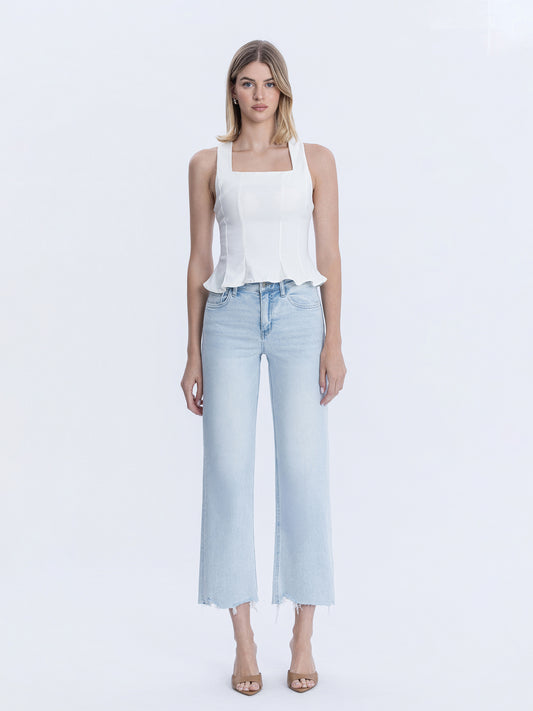 High Rise Light Wash Slim Wide Jeans