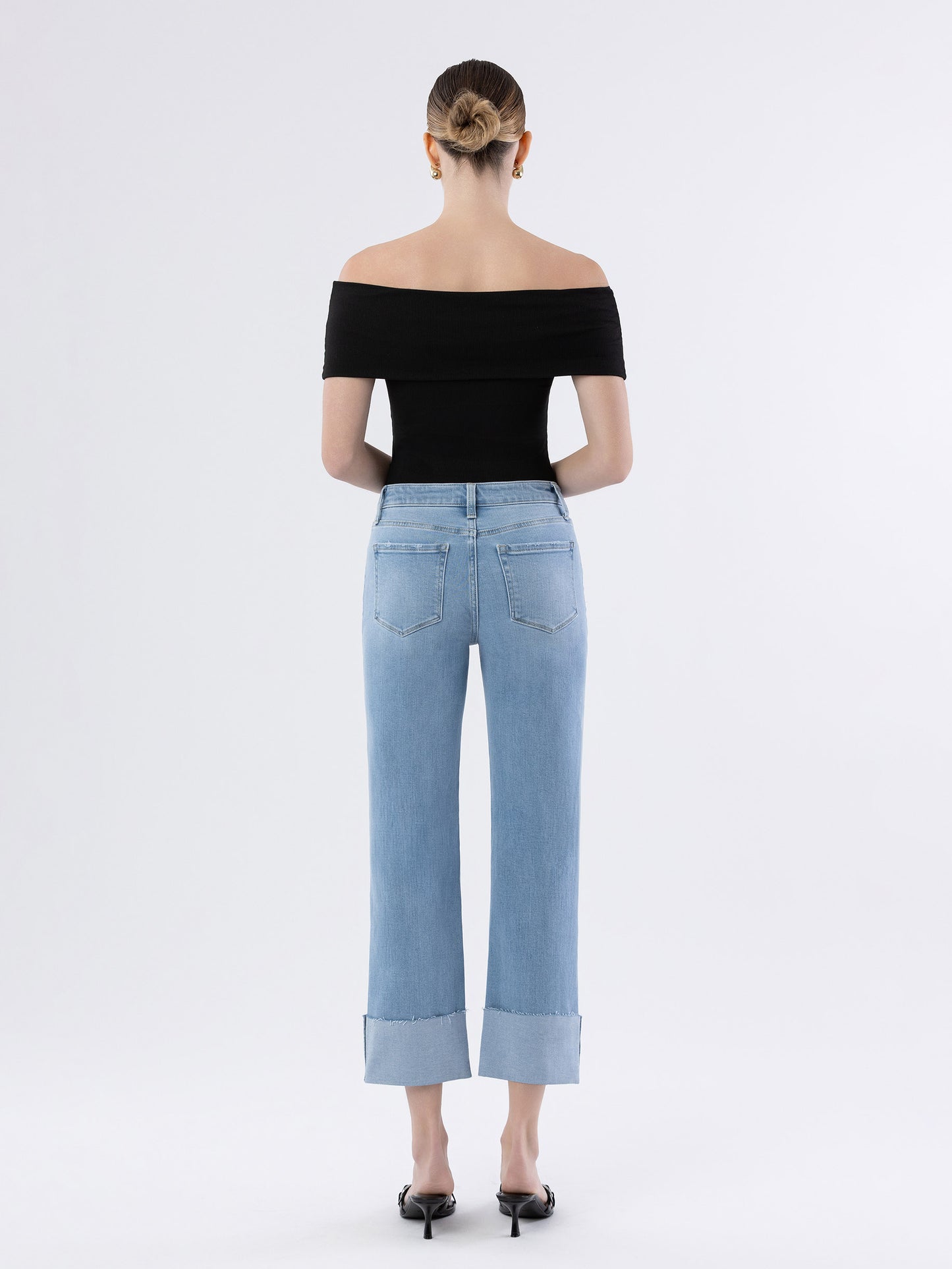 High Rise Cuffed Straight Jeans