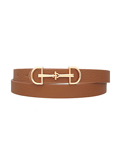 Bit Buckle Skinny Belt- Cognac