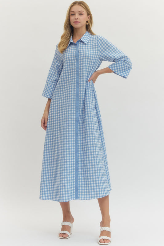 The Gingham Midi Dress in Blue