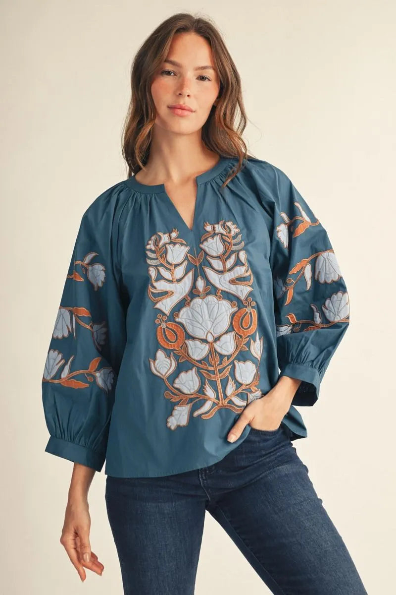 The Copper Bloom Top in Teal