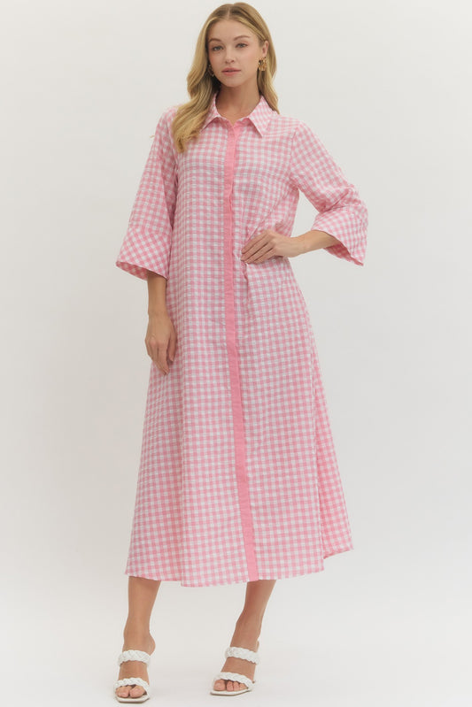 The Gingham Midi Dress in Pink