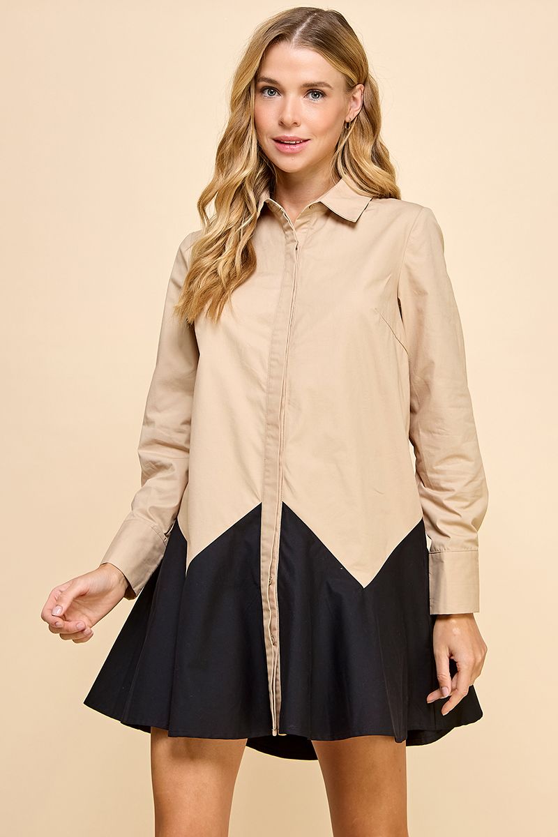 The Shelly Shirt Dress in Beige