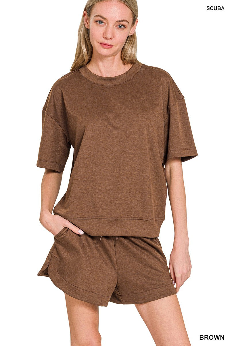 Scuba High Neck Top & Shorts Set in Brown