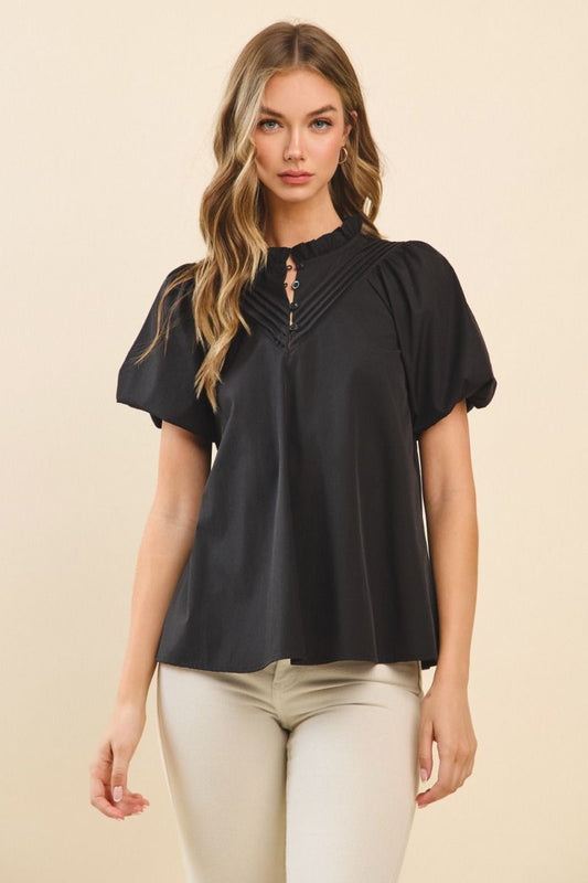 The Pintuck Pleat Top- Black