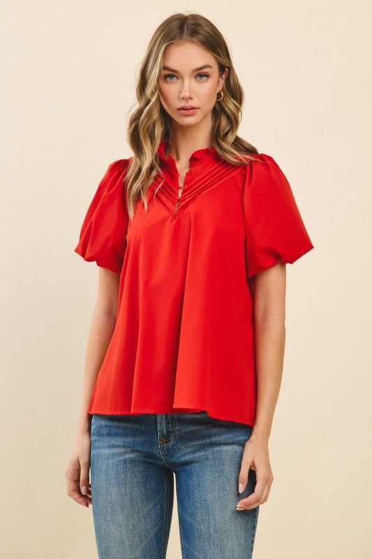 The Pintuck Pleat Top- Red