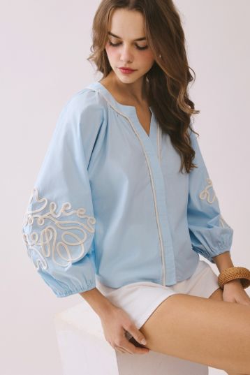The Magnolia Embroidered Top-Baby Blue