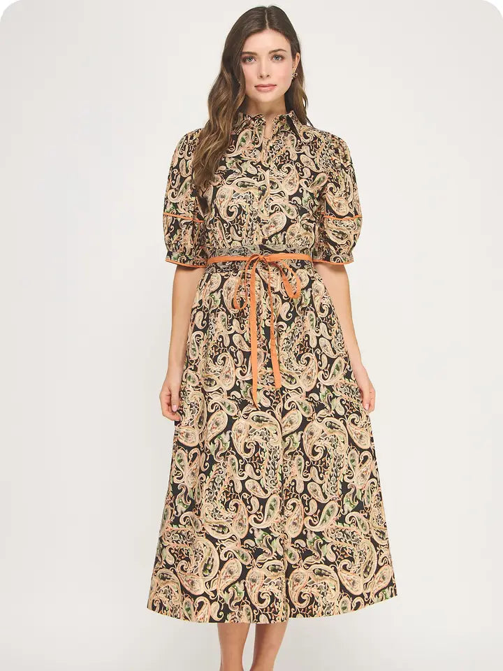 Posh Paisley Print Midi Dress