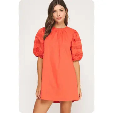 Reverse Pintuck Puff Sleeve Dress