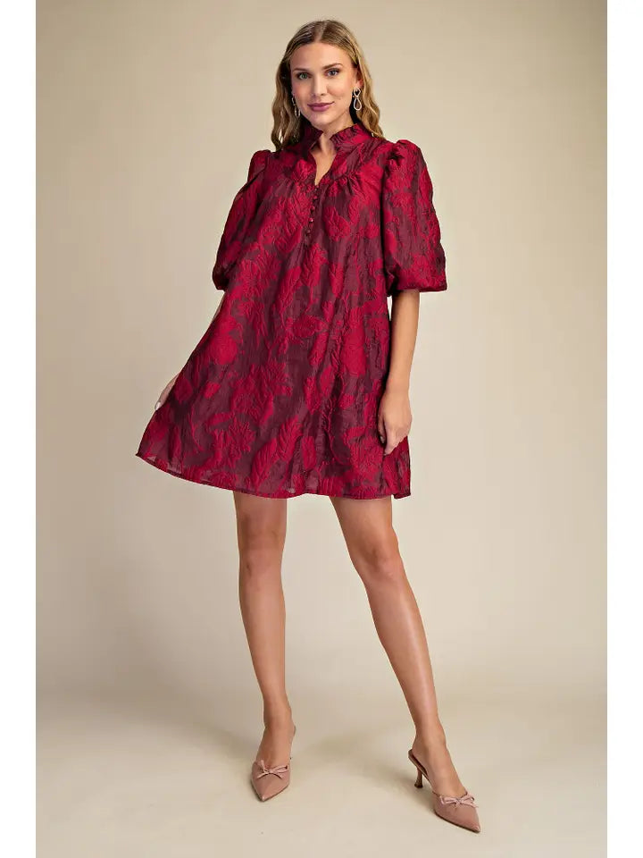 The Eloise Ruffle Neck Dress-Burgundy