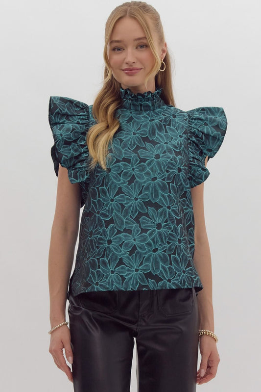 The Abbie Floral Blouse in Teal