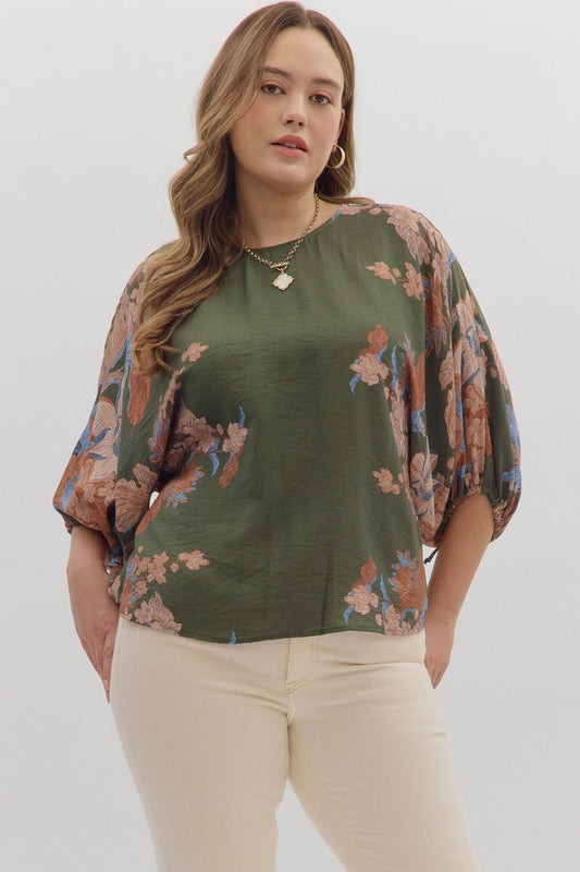 The Falling Leaves Blouse in Olive-Curvy