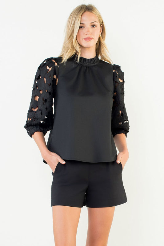 Eyelet Detail Long Sleeve Top