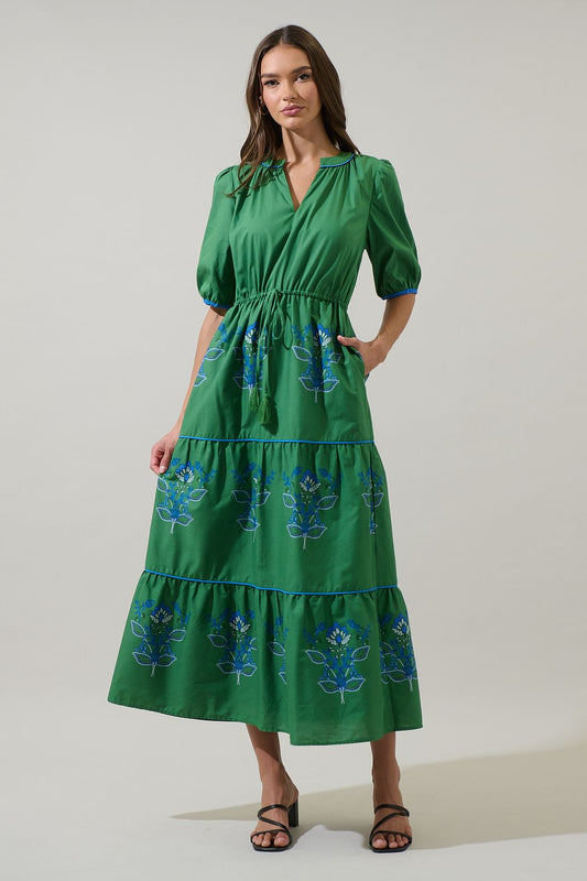 Meridy Floral Vonie Tiered Midi Dress