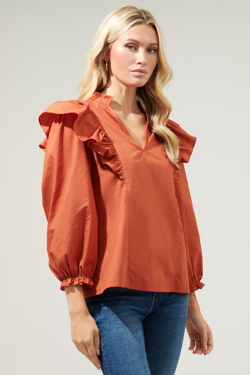 Grayson Ruffle Split Neck Top