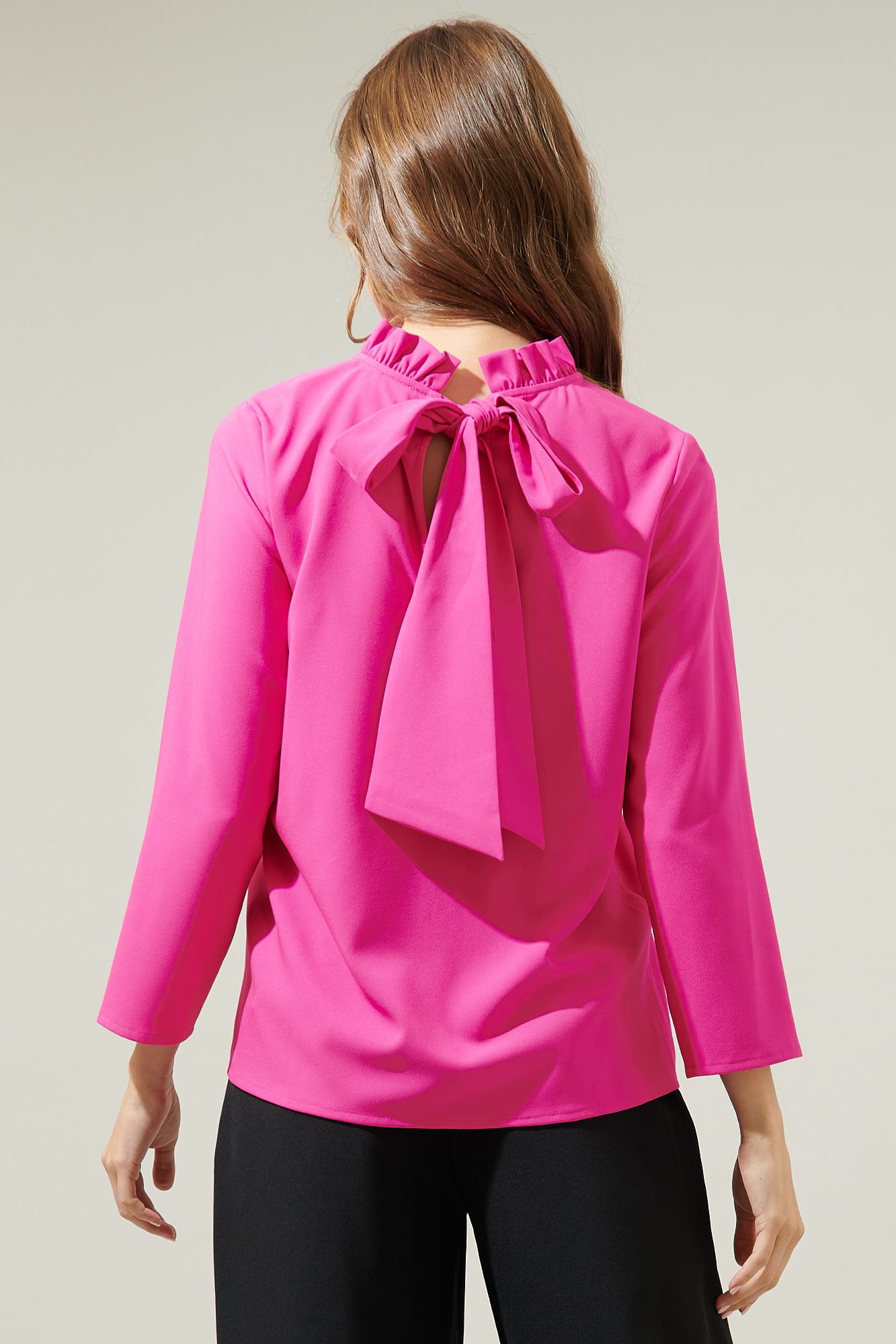 Astana Mock Neck Blouse in Fuchsia