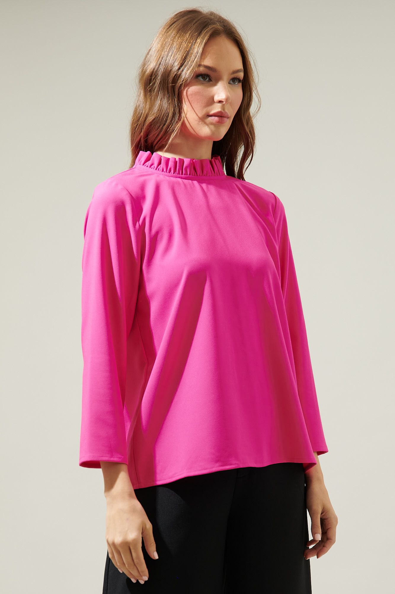 Astana Mock Neck Blouse in Fuchsia